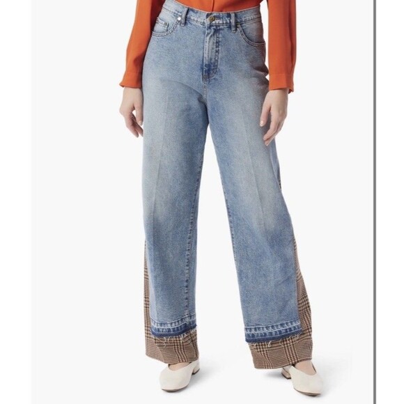 Do By Dee Ocleppo Denim - DO By Dee Ocleppo Jeans Womens Size 8 High Rise Plaid Wide Leg Mixed Media